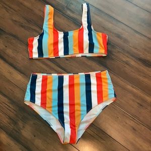 colorful shein high waisted bikini set